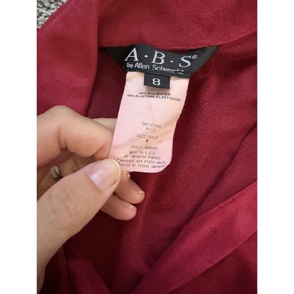 ABS by Allen Schwartz Suede Long sleeve Dress Red Size 8 Button Front Holiday - Picture 5 of 6